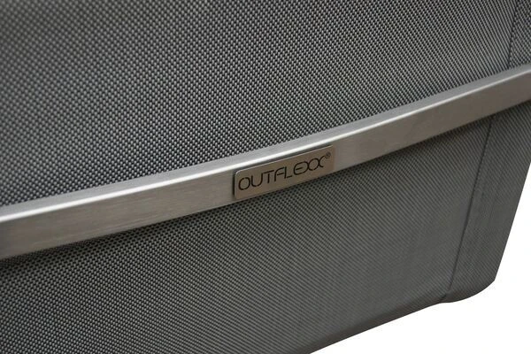 OUTFLEXX Sitzgruppe, Silber, Edelstahl/Teak, Esstisch 200 X 90 Cm, 6 Stapelstühle Gepolstert 5 OUTFLEXX Sitzgruppe, Silber, Edelstahl/Teak, Esstisch 200 X 90 Cm, 6 Stapelstühle Gepolstert – Bild 3