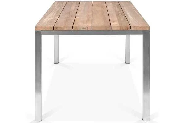 OUTFLEXX Esstisch, Silber/natur, Edelstahl/ Recyceltes FSC®-Teakholz, 180x90cm, Rustikal Gebürstet 5 OUTFLEXX Esstisch, Silber/natur, Edelstahl/ Recyceltes FSC®-Teakholz, 180x90cm, Rustikal Gebürstet – Bild 3