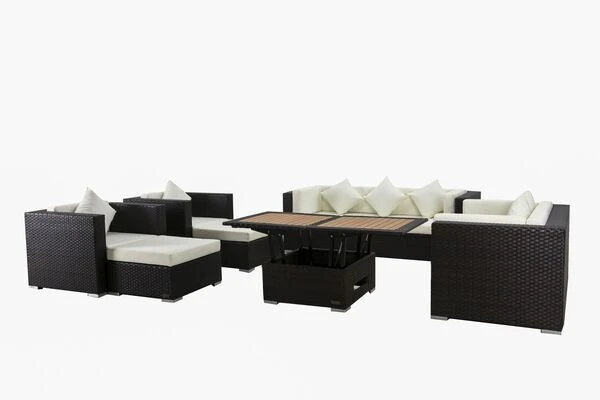 OUTFLEXX Loungemöbel-Set, Braun, Polyrattan, Für 9 Personen, Inkl. Loungetisch, Wasserfeste Kissenbox 5 OUTFLEXX Loungemöbel-Set, Braun, Polyrattan, Für 9 Personen, Inkl. Loungetisch, Wasserfeste Kissenbox – Bild 3