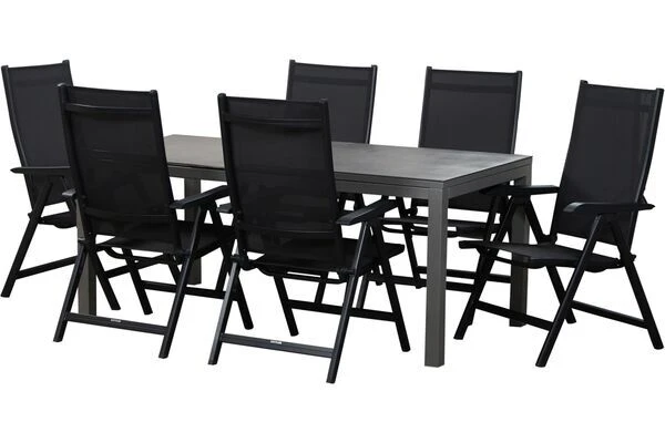 KETTLER Basic Plus Esstischgarnitur, Anthrazit/anthrazit, Alu/Textilene, 180/240x90cm, 6 Multipositionssessel 5 KETTLER Basic Plus Esstischgarnitur, Anthrazit/anthrazit, Alu/Textilene, 180/240x90cm, 6 Multipositionssessel – Bild 3