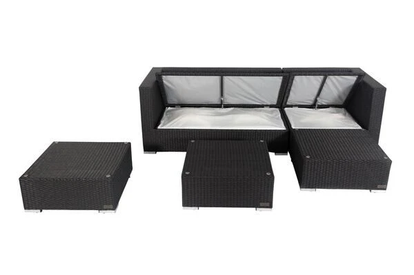 OUTFLEXX Loungemöbel-Set, Schwarz, Polyrattan, 5 Personen, Wasserfeste Kissenbox, Inkl. Kaffeetisch 5 OUTFLEXX Loungemöbel-Set, Schwarz, Polyrattan, 5 Personen, Wasserfeste Kissenbox, Inkl. Kaffeetisch – Bild 3
