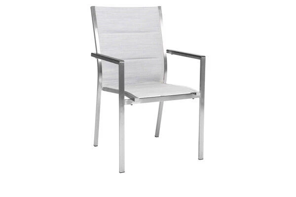 STERN Cardiff Esstischgarnitur, Silber, Edelstahl/Textilen/FSC-Teak/Alu, 162/220 X 90 Cm, Butterfly-Auszug, 4 Stapel-, 2 Multipo 5 STERN Cardiff Esstischgarnitur, Silber, Edelstahl/Textilen/FSC-Teak/Alu, 162/220 X 90 Cm, Butterfly-Auszug, 4 Stapel-, 2 Multipo – Bild 3