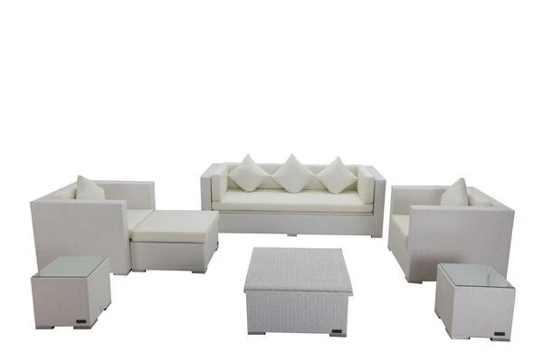 OUTFLEXX Loungemöbel-Set, Weiß, Polyrattan, Für 6 Personen, Inkl. Loungetisch, Wasserfeste Kissenbox 5 OUTFLEXX Loungemöbel-Set, Weiß, Polyrattan, Für 6 Personen, Inkl. Loungetisch, Wasserfeste Kissenbox – Bild 3