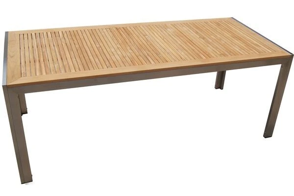 OUTFLEXX Set, Taupe, Edelstahl/Teak, Esstisch 200 X 90 Cm, 6 Stapelstühle 10 OUTFLEXX Set, Taupe, Edelstahl/Teak, Esstisch 200 X 90 Cm, 6 Stapelstühle – Bild 8