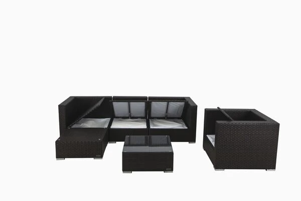OUTFLEXX Loungemöbel-Set, Braun, Polyrattan, Für 5 Personen, Inkl. Kaffeetisch, Wasserfeste Kissenbox 6 OUTFLEXX Loungemöbel-Set, Braun, Polyrattan, Für 5 Personen, Inkl. Kaffeetisch, Wasserfeste Kissenbox – Bild 4