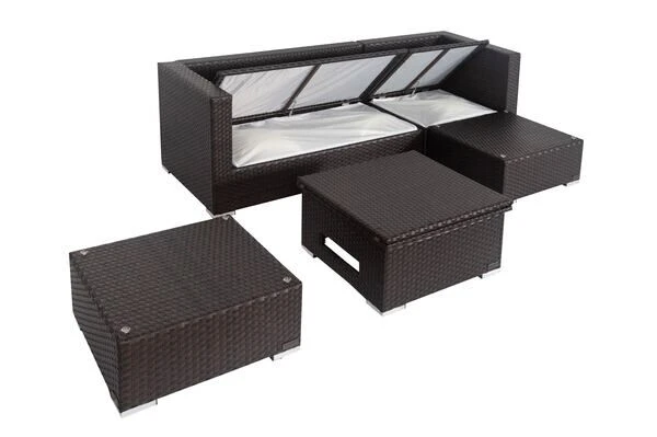 OUTFLEXX Loungemöbel-Set, Braun, Polyrattan, 5 Personen, Wasserfeste Kissenbox, Inkl. Loungetisch 8 OUTFLEXX Loungemöbel-Set, Braun, Polyrattan, 5 Personen, Wasserfeste Kissenbox, Inkl. Loungetisch – Bild 6