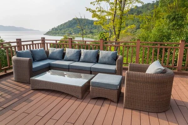 OUTFLEXX Loungegarnitur, Hellbraun, Polyrattan, 8tlg, 7 Personen, Inkl. Polster Und Kissen 6 OUTFLEXX Loungegarnitur, Hellbraun, Polyrattan, 8tlg, 7 Personen, Inkl. Polster Und Kissen – Bild 4