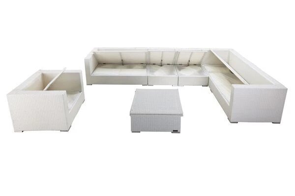 OUTFLEXX Loungemöbel-Set, Weiß, Polyrattan, Für 8 Personen, Inkl. Loungetisch, Wasserfeste Kissenbox 6 OUTFLEXX Loungemöbel-Set, Weiß, Polyrattan, Für 8 Personen, Inkl. Loungetisch, Wasserfeste Kissenbox – Bild 4