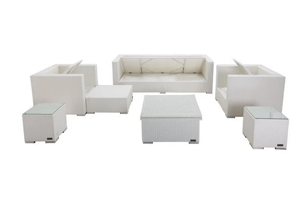 OUTFLEXX Loungemöbel-Set, Weiß, Polyrattan, Für 6 Personen, Inkl. Loungetisch, Wasserfeste Kissenbox 6 OUTFLEXX Loungemöbel-Set, Weiß, Polyrattan, Für 6 Personen, Inkl. Loungetisch, Wasserfeste Kissenbox – Bild 4