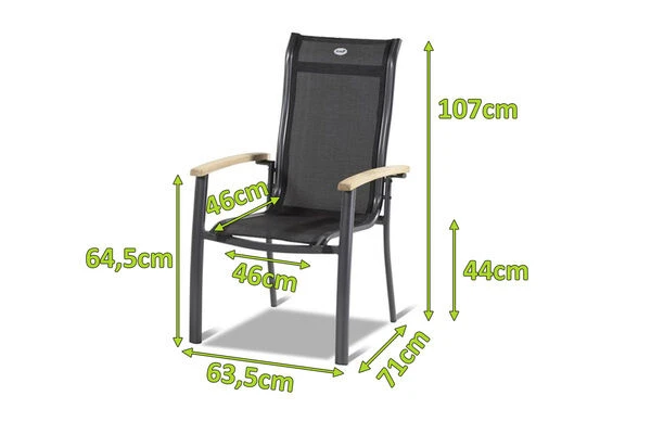 HARTMAN Alice Stapelsessel, Xerix/schwarz, Alu/4x4 Textilen, Mit FSC Teak-Armlehnen 6 HARTMAN Alice Stapelsessel, Xerix/schwarz, Alu/4x4 Textilen, Mit FSC Teak-Armlehnen – Bild 4