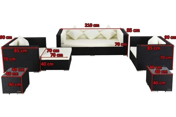 OUTFLEXX Loungemöbel-Set, Schwarz, Polyrattan, Für 6 Personen, Wasserfeste Kissenbox 7 OUTFLEXX Loungemöbel-Set, Schwarz, Polyrattan, Für 6 Personen, Wasserfeste Kissenbox – Bild 5