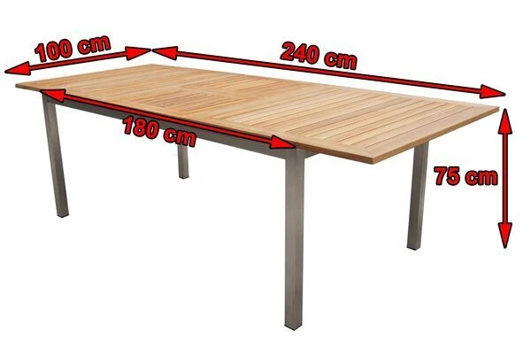 OUTFLEXX Ausziehtisch, FSC-Teakholz/Edelstahl, Plattenstärke 25mm, 180/240x100cm 7 OUTFLEXX Ausziehtisch, FSC-Teakholz/Edelstahl, Plattenstärke 25mm, 180/240x100cm – Bild 5