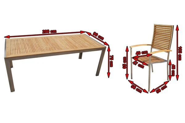 OUTFLEXX Set, Natur, Edelstahl/Teak, Esstisch 200 X 90 Cm, 6 Stapelstühle 7 OUTFLEXX Set, Natur, Edelstahl/Teak, Esstisch 200 X 90 Cm, 6 Stapelstühle – Bild 5