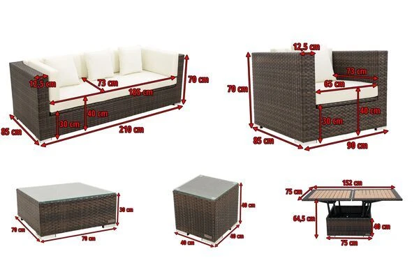 OUTFLEXX Loungemöbel-Set, Braun Marmoriert, Polyrattan, 6 Pers, Wasserfeste Kissenbox, Inkl. Loungetisch 7 OUTFLEXX Loungemöbel-Set, Braun Marmoriert, Polyrattan, 6 Pers, Wasserfeste Kissenbox, Inkl. Loungetisch – Bild 5