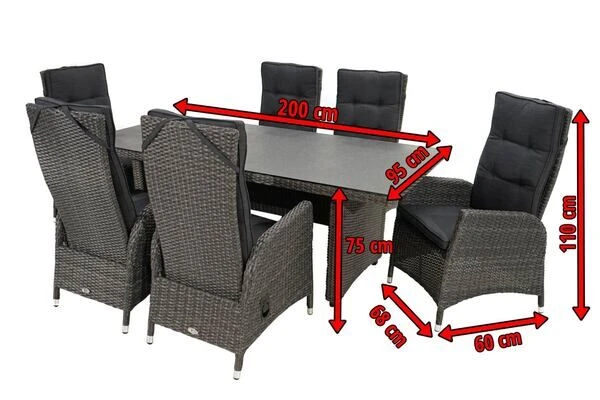 Ploß Malta Esstischgarnitur, Grau-braun-meliert/anthrazit, Polyrattan/Alu, 13-tlg. 7 Ploß Malta Esstischgarnitur, Grau-braun-meliert/anthrazit, Polyrattan/Alu, 13-tlg. – Bild 5