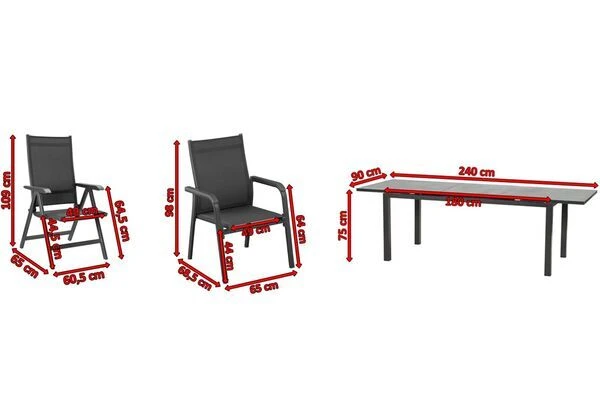 KETTLER Basic Plus Sitzgruppe, Anthrazit/anthrazit, Alu/Textilene, 180/240x90cm, 4 Stapel-, 2 Multipositionssessel 7 KETTLER Basic Plus Sitzgruppe, Anthrazit/anthrazit, Alu/Textilene, 180/240x90cm, 4 Stapel-, 2 Multipositionssessel – Bild 5