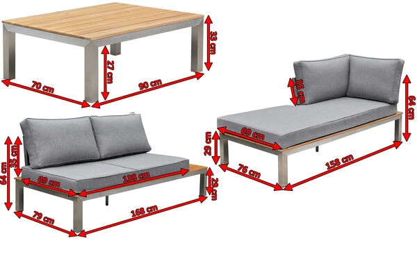 OUTFLEXX Loungemöbel, Silber/grau, Edelstahl/FSC-Teakholz/Textil, Für 4 Personen, Inkl. Kaffeetisch 7 OUTFLEXX Loungemöbel, Silber/grau, Edelstahl/FSC-Teakholz/Textil, Für 4 Personen, Inkl. Kaffeetisch – Bild 5