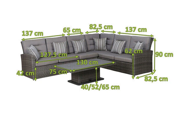 SIENA GARDEN Porto Dining-Lounge, Grau, Alu / Gardino®-Geflecht, 5-6 Personen, Mit Lifttisch, 130 X 75 X 40/52/65cm 7 SIENA GARDEN Porto Dining-Lounge, Grau, Alu / Gardino®-Geflecht, 5-6 Personen, Mit Lifttisch, 130 X 75 X 40/52/65cm – Bild 5