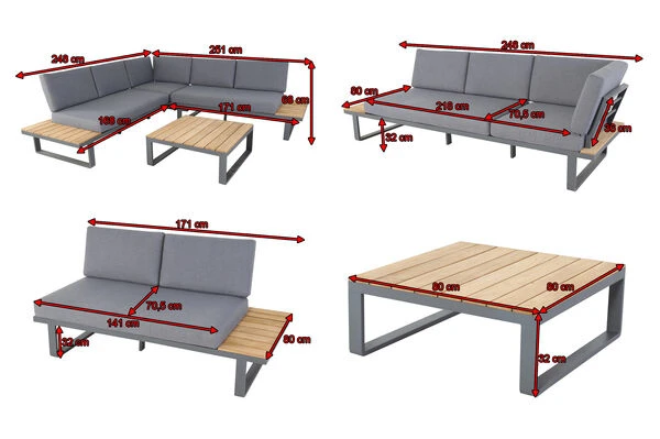 OUTFLEXX Ecklounge, Anthrazit/teakoptik, Aluminium/Akazie, Für 5 Personen, Inkl. Polster 7 OUTFLEXX Ecklounge, Anthrazit/teakoptik, Aluminium/Akazie, Für 5 Personen, Inkl. Polster – Bild 5