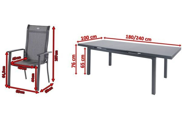 HARTMAN Alice Comfort Esstischgarnitur, Xerix, Alu/Textilene, Tisch 180/240x100cm, 8 Stapelsessel 7 HARTMAN Alice Comfort Esstischgarnitur, Xerix, Alu/Textilene, Tisch 180/240x100cm, 8 Stapelsessel – Bild 5