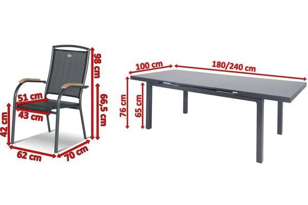 HARTMAN Raffaelo Esstischgarnitur, Xerix, Alu/Textilene, Tisch 180/240x100cm, 8 Stapelsessel 7 HARTMAN Raffaelo Esstischgarnitur, Xerix, Alu/Textilene, Tisch 180/240x100cm, 8 Stapelsessel – Bild 5