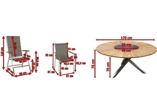 STERN Cardiff Esstischgruppe, Silber/taupe, Edelstahl/FSC-Teak, Tisch Ø 170 Cm, 4 Stapel-, 2 Multipositionssessel 7 STERN Cardiff Esstischgruppe, Silber/taupe, Edelstahl/FSC-Teak, Tisch Ø 170 Cm, 4 Stapel-, 2 Multipositionssessel – Bild 5