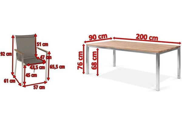 STERN Cardiff Esstischgruppe, Silber/taupe, Edelstahl/Teak, Tisch 200 X 100 Cm, 6 Stapelsessel 7 STERN Cardiff Esstischgruppe, Silber/taupe, Edelstahl/Teak, Tisch 200 X 100 Cm, 6 Stapelsessel – Bild 5