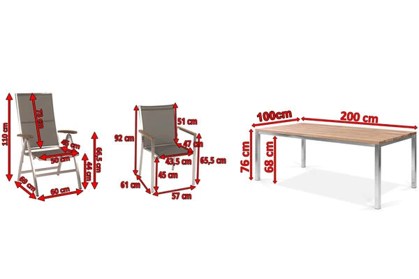 STERN Cardiff Esstischgruppe, Silber/taupe, Edelstahl/Teak, Tisch 200 X 100 Cm, 6 Stapel-, 2 Multipositionssessel 7 STERN Cardiff Esstischgruppe, Silber/taupe, Edelstahl/Teak, Tisch 200 X 100 Cm, 6 Stapel-, 2 Multipositionssessel – Bild 5