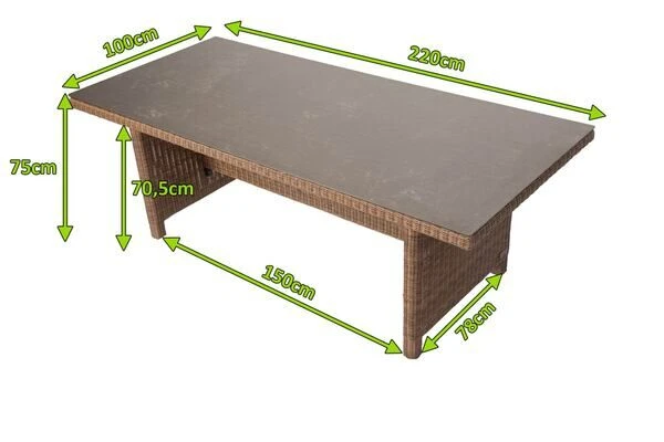 OUTFLEXX Dining Tisch, Hellbraun, Polyrattan, 220 X 100 Cm, Tischplatte Spraystone, 6mm 7 OUTFLEXX Dining Tisch, Hellbraun, Polyrattan, 220 X 100 Cm, Tischplatte Spraystone, 6mm – Bild 5