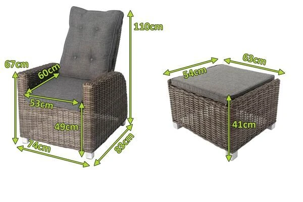 OUTFLEXX Dining Sessel, Grau, Polyrattan, 74 X 83 X 110 Cm, Stufenlos Verstellbar, Inkl. Hocker 7 OUTFLEXX Dining Sessel, Grau, Polyrattan, 74 X 83 X 110 Cm, Stufenlos Verstellbar, Inkl. Hocker – Bild 5