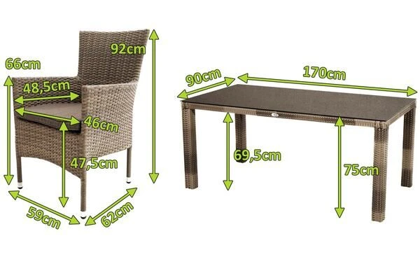 Ploß Rabida Sitzgruppe, Champagner-meliert, Polyrattan, Tisch 170x90 Cm, 6 Stapelsessel, Glasplatte In Steinoptik 7 Ploß Rabida Sitzgruppe, Champagner-meliert, Polyrattan, Tisch 170x90 Cm, 6 Stapelsessel, Glasplatte In Steinoptik – Bild 5