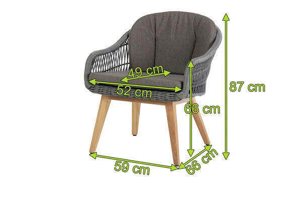 DIAMOND GARDEN Nashville Stuhl, Grau, Alu/Polyrattan/Teak, 59x66x87 Cm, Mit Sitz- Und Rückenkissen 7 DIAMOND GARDEN Nashville Stuhl, Grau, Alu/Polyrattan/Teak, 59x66x87 Cm, Mit Sitz- Und Rückenkissen – Bild 5