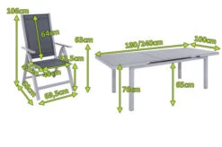 OUTFLEXX Premium Esstischgarnitur, Silber/grau, Alu/Textilene, Ausziehtisch 180/240 X 100 Cm, 6 Multipositionssessel 22 OUTFLEXX Premium Esstischgarnitur, Silber/grau, Alu/Textilene, Ausziehtisch 180/240 X 100 Cm, 6 Multipositionssessel -Kettler Verkäufe 5 21431.jpg