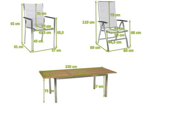 STERN Cardiff Esstischgarnitur, Silber, Edelstahl/Textilen/FSC-Teak/Alu, 162/220 X 90 Cm, Butterfly-Auszug, 4 Stapel-, 2 Multipo 7 STERN Cardiff Esstischgarnitur, Silber, Edelstahl/Textilen/FSC-Teak/Alu, 162/220 X 90 Cm, Butterfly-Auszug, 4 Stapel-, 2 Multipo – Bild 5