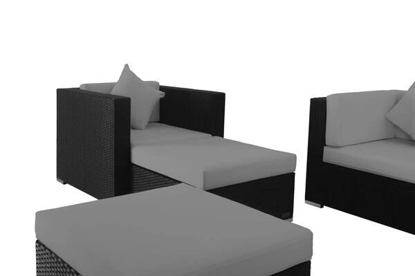 OUTFLEXX Loungemöbel-Set, 5 Personen, Schwarz, Polyrattan, Inkl. Kaffeetisch, Wasserfeste Kissenbox 8 OUTFLEXX Loungemöbel-Set, 5 Personen, Schwarz, Polyrattan, Inkl. Kaffeetisch, Wasserfeste Kissenbox – Bild 6