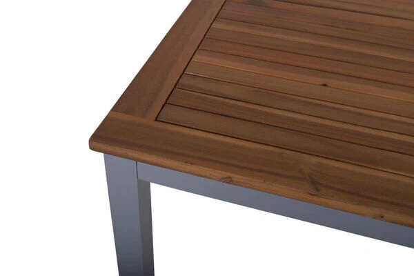 VILLANA Esstischgarnitur, Silber/schwarz, Alu / FSC-Akazienholz, Gartentisch 150 X 90 Cm, 6 Stapelsessel 8 VILLANA Esstischgarnitur, Silber/schwarz, Alu / FSC-Akazienholz, Gartentisch 150 X 90 Cm, 6 Stapelsessel – Bild 6