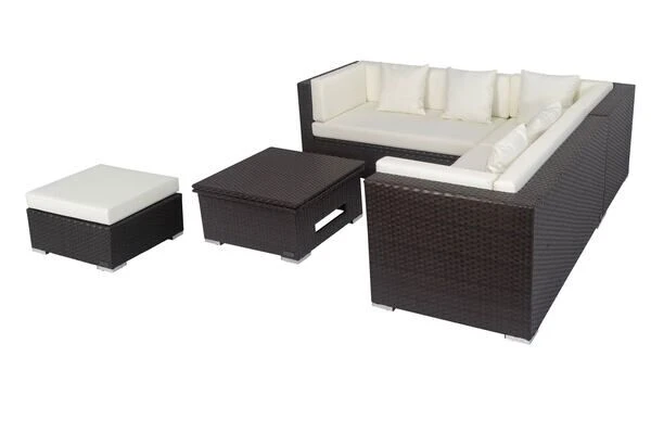 OUTFLEXX Loungemöbel-Set, Braun, Polyrattan, 6 Personen, Wasserfeste Kissenbox, Inkl. Loungetisch 8 OUTFLEXX Loungemöbel-Set, Braun, Polyrattan, 6 Personen, Wasserfeste Kissenbox, Inkl. Loungetisch – Bild 6
