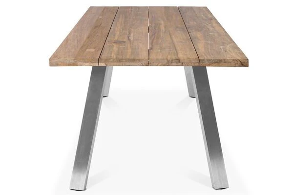 STERN Cardiff Esstischgruppe, Silber/taupe, Edelstahl/Teak, Tisch A-Gestell 200 X 100 Cm, 6 Stapelsessel 8 STERN Cardiff Esstischgruppe, Silber/taupe, Edelstahl/Teak, Tisch A-Gestell 200 X 100 Cm, 6 Stapelsessel – Bild 6