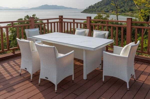 OUTFLEXX Dining Tisch, Weiß, Polyrattan, 200 X 95 Cm, Tischplatte Spraystone, 6mm 8 OUTFLEXX Dining Tisch, Weiß, Polyrattan, 200 X 95 Cm, Tischplatte Spraystone, 6mm – Bild 6