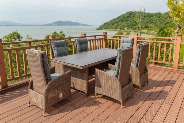 OUTFLEXX Dining Tisch, Hellbraun, Polyrattan, 220 X 100 Cm, Tischplatte Spraystone, 6mm 8 OUTFLEXX Dining Tisch, Hellbraun, Polyrattan, 220 X 100 Cm, Tischplatte Spraystone, 6mm – Bild 6