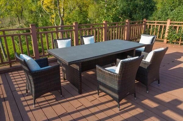 OUTFLEXX Dining Set, Braun Marmoriert, Polyrattan, Tisch 220x100cm, Spraystone, 6mm, 6 Sessel 8 OUTFLEXX Dining Set, Braun Marmoriert, Polyrattan, Tisch 220x100cm, Spraystone, 6mm, 6 Sessel – Bild 6