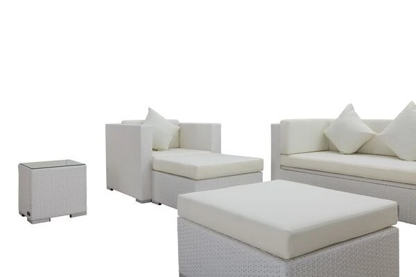 OUTFLEXX Loungemöbel-Set, Weiß, Polyrattan, Für 6 Personen, Inkl. Kaffeetisch, Wasserfeste Kissenbox 8 OUTFLEXX Loungemöbel-Set, Weiß, Polyrattan, Für 6 Personen, Inkl. Kaffeetisch, Wasserfeste Kissenbox – Bild 6