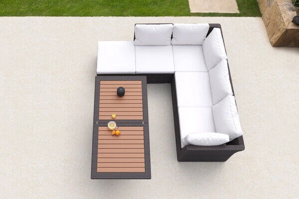 OUTFLEXX Loungemöbel-Set, Braun Marmoriert, Polyrattan, Inkl. Loungetisch, Für 5 Personen, Wasserfeste Kissenbox 6 OUTFLEXX Loungemöbel-Set, Braun Marmoriert, Polyrattan, Inkl. Loungetisch, Für 5 Personen, Wasserfeste Kissenbox – Bild 4
