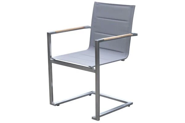 OUTFLEXX Sitzgruppe, Silber, Edelstahl/Teak, Esstisch 200 X 90 Cm, 6 Stapelstühle Gepolstert 9 OUTFLEXX Sitzgruppe, Silber, Edelstahl/Teak, Esstisch 200 X 90 Cm, 6 Stapelstühle Gepolstert – Bild 7