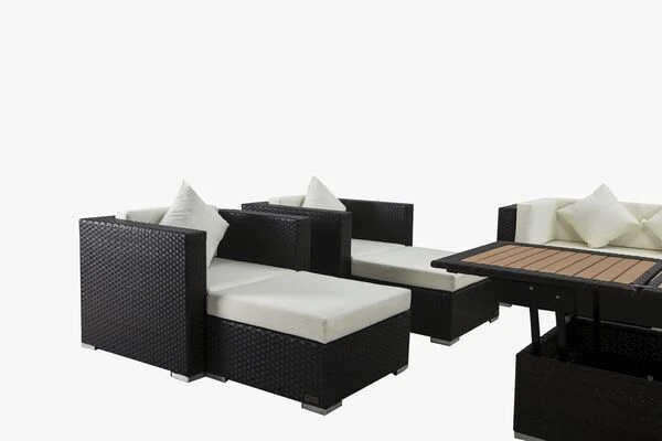 OUTFLEXX Loungemöbel-Set, Braun, Polyrattan, Für 9 Personen, Inkl. Loungetisch, Wasserfeste Kissenbox 9 OUTFLEXX Loungemöbel-Set, Braun, Polyrattan, Für 9 Personen, Inkl. Loungetisch, Wasserfeste Kissenbox – Bild 7