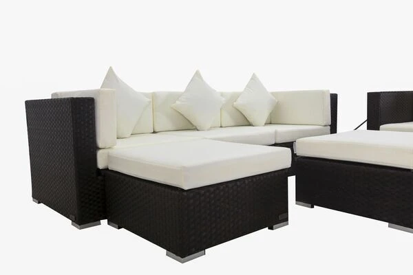 OUTFLEXX Loungemöbel-Set, Braun, Polyrattan, Für 5 Personen, Inkl. Kaffeetisch, Wasserfeste Kissenbox 9 OUTFLEXX Loungemöbel-Set, Braun, Polyrattan, Für 5 Personen, Inkl. Kaffeetisch, Wasserfeste Kissenbox – Bild 7