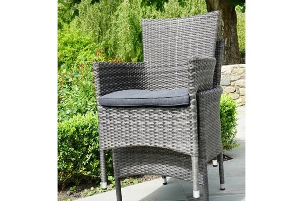 Ploß Rabida Sitzgruppe, Champagner-meliert, Polyrattan, Tisch 170x90 Cm, 6 Stapelsessel, Glasplatte In Steinoptik 9 Ploß Rabida Sitzgruppe, Champagner-meliert, Polyrattan, Tisch 170x90 Cm, 6 Stapelsessel, Glasplatte In Steinoptik – Bild 7