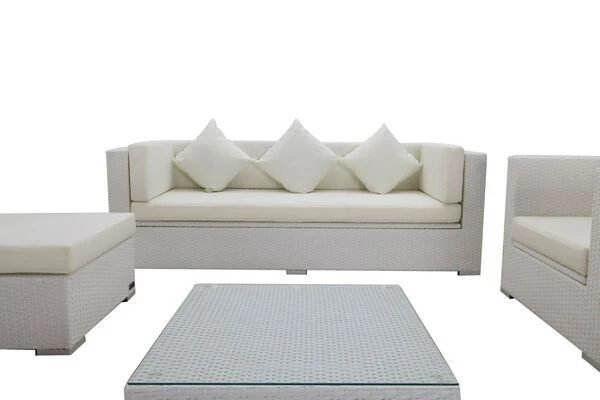 OUTFLEXX Loungemöbel-Set, Weiß, Polyrattan, Für 6 Personen, Inkl. Kaffeetisch, Wasserfeste Kissenbox 9 OUTFLEXX Loungemöbel-Set, Weiß, Polyrattan, Für 6 Personen, Inkl. Kaffeetisch, Wasserfeste Kissenbox – Bild 7