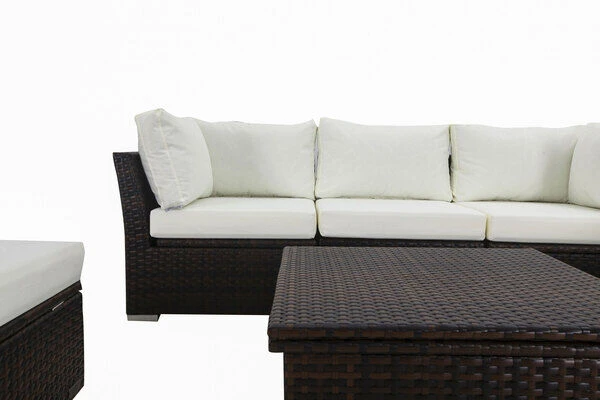 OUTFLEXX Loungemöbel-Set, Braun Marmoriert, Polyrattan, Inkl. Loungetisch, Für 5 Personen, Wasserfeste Kissenbox 12 OUTFLEXX Loungemöbel-Set, Braun Marmoriert, Polyrattan, Inkl. Loungetisch, Für 5 Personen, Wasserfeste Kissenbox – Bild 10