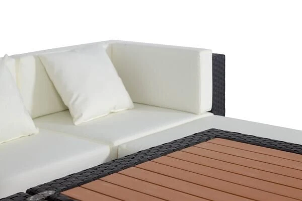 OUTFLEXX Loungemöbel-Set, Braun, Polyrattan, 5 Personen, Wasserfeste Kissenbox, Inkl. Loungetisch 11 OUTFLEXX Loungemöbel-Set, Braun, Polyrattan, 5 Personen, Wasserfeste Kissenbox, Inkl. Loungetisch – Bild 9